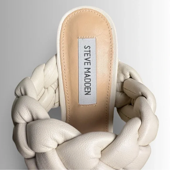 Steve Madden Beige Braided Padded Kenley Square Toe Stiletto Slip On Sandals, 7 - Picture 8 of 10